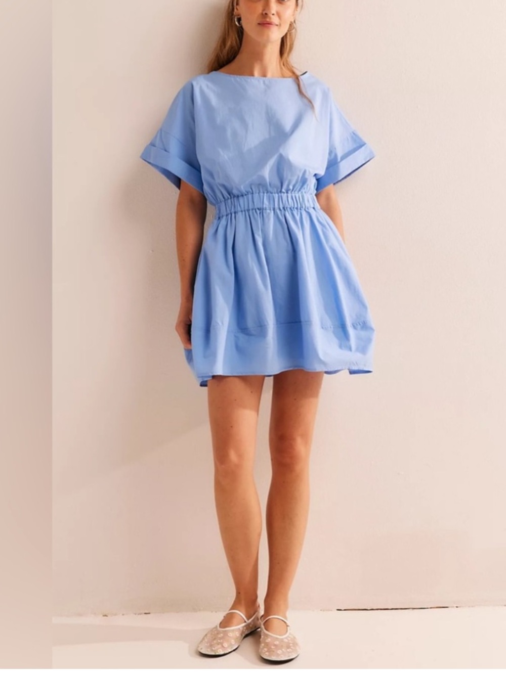 Free People Light Blue Open Back Elastic-Waist Short Dress - Picture 3 of 10